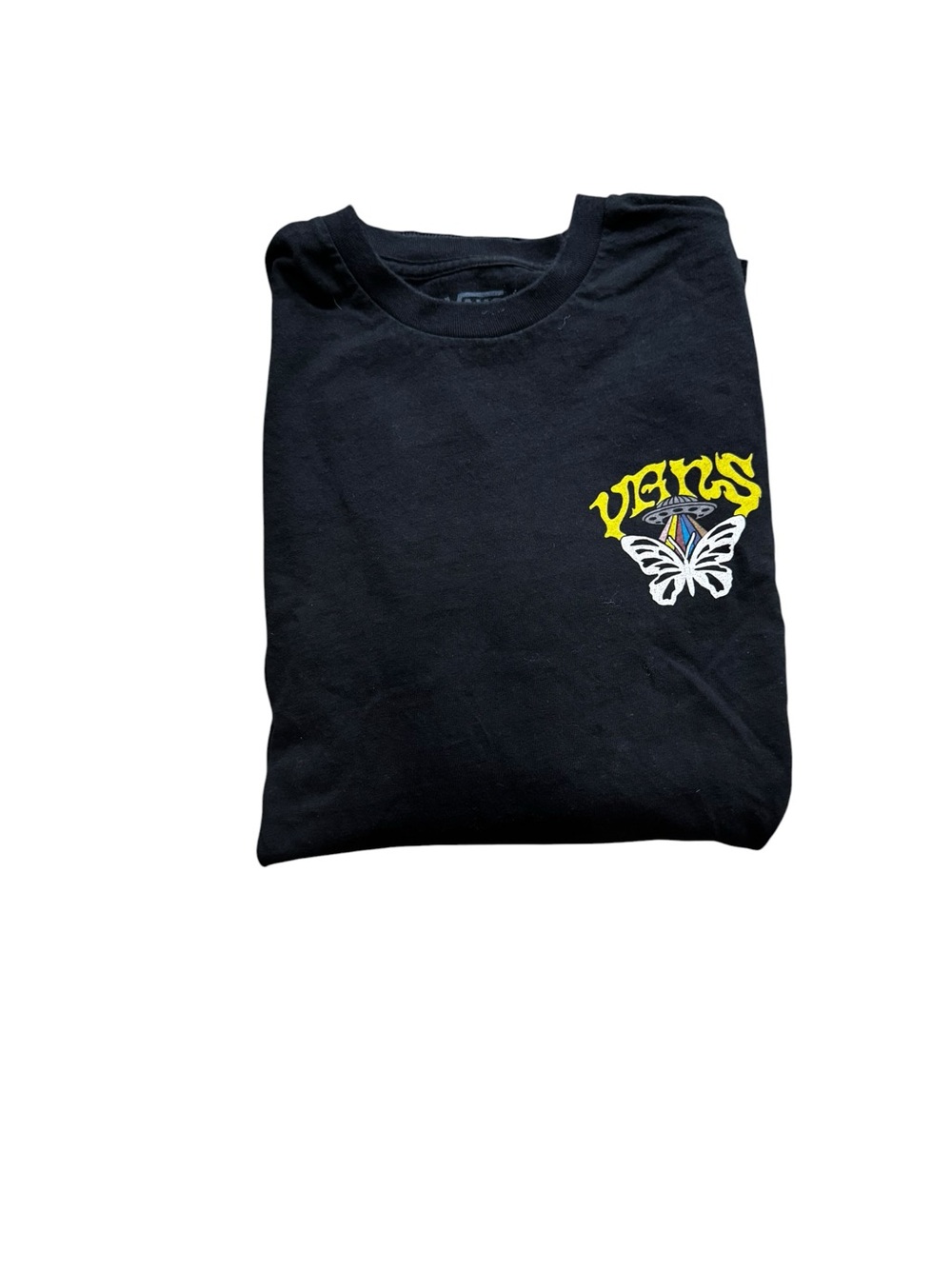 Vans Black Tee with Yellow and White Graphic | Size Large